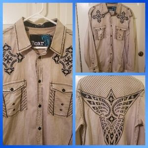 Roar Signature Tribal Long Sleeve Button Up Shirt